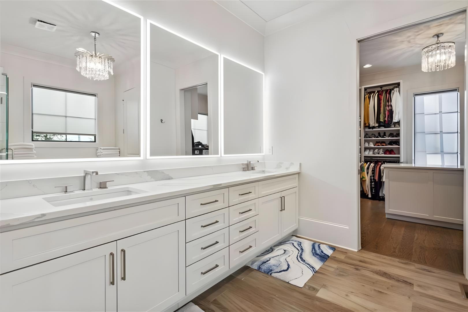 master bath white double sinks floating mirrors 2