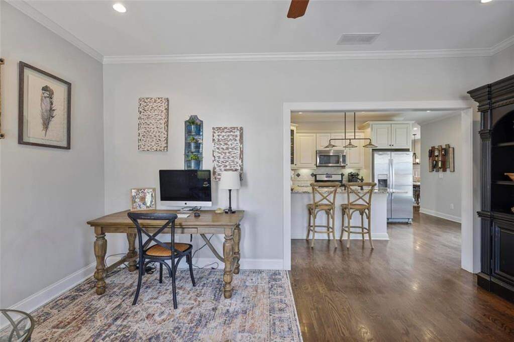 custom residence in historic Marietta district desk with kitchen bar stools in background
